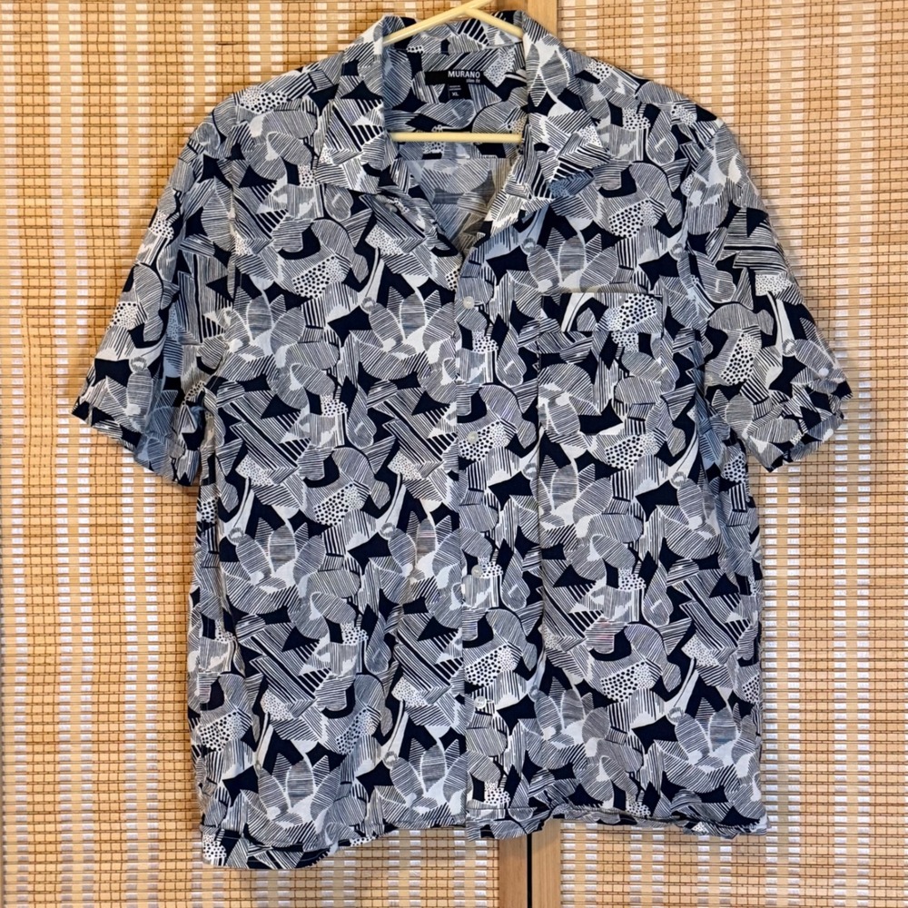 Murano Slim Fit Short Sleeve Shirt XL Black White Abstract Geometric Resortwear